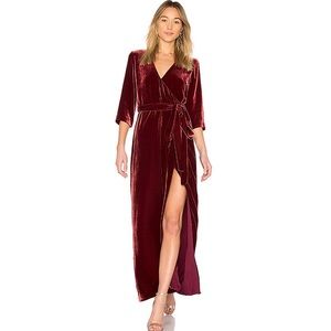 L’AGENCE Rosalind Maxi Velvet Wrap Dress In Red Size 2